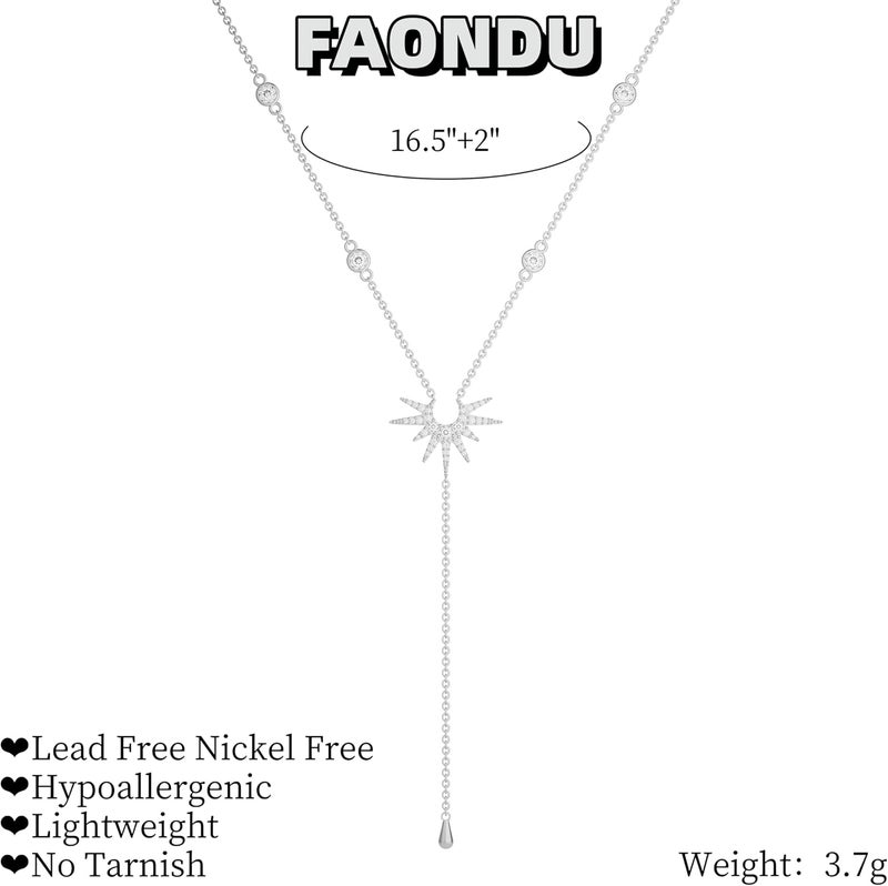 FAONDU Store Lariat Long Necklace for Women Trendy Layered Y Necklace Dainty Pendant Drop Dangle Necklace Y-Shaped Necklace Simple CZ Necklace for Women Jewelry - Image 4